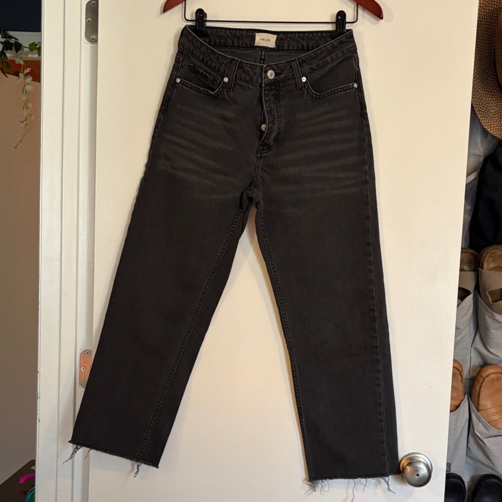 High-Rise Straight Leg Black Jeans